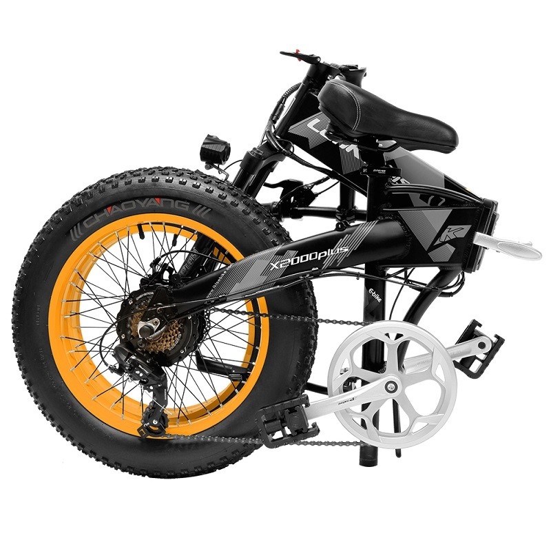 Black LANKELEISI Fat Tire Electric Bike 1000W Motor Folding 20 Inch